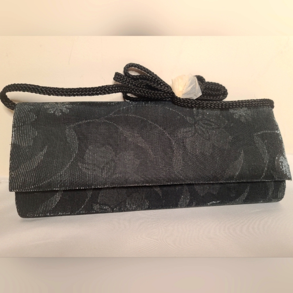 Black Floral Sparkly Clutch Shoulder Bag NWT